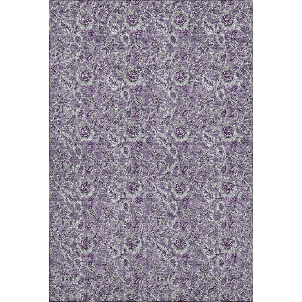 HomeRoots 9' X 12' Purple and Gray Floral Washable Area Rug – Stylish, Durable, UV-Protected for Homes with Kids & Pets 655083