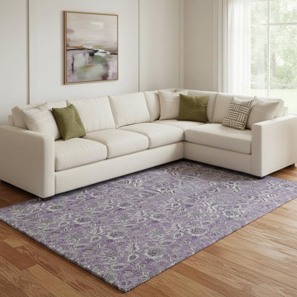 HomeRoots 9' X 12' Purple and Gray Floral Washable Area Rug – Stylish, Durable, UV-Protected for Homes with Kids & Pets 655083