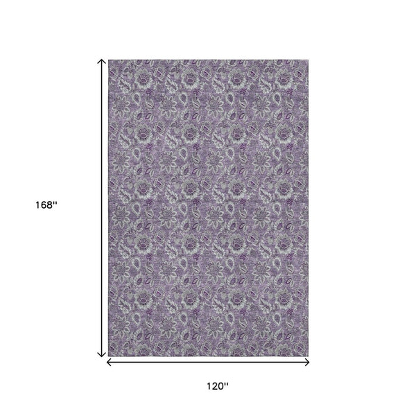 HomeRoots 10' X 14' Purple and Gray Floral Area Rug - Washable, UV Protected, Stain Resistant for Busy Homes 655084