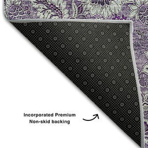 HomeRoots 10' X 14' Purple and Gray Floral Area Rug - Washable, UV Protected, Stain Resistant for Busy Homes 655084