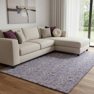 HomeRoots 10' X 14' Purple and Gray Floral Area Rug - Washable, UV Protected, Stain Resistant for Busy Homes 655084