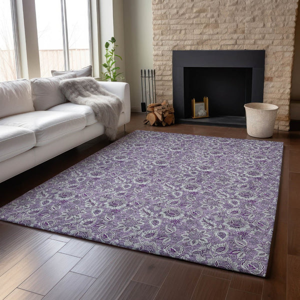 HomeRoots 10' X 14' Purple and Gray Floral Area Rug - Washable, UV Protected, Stain Resistant for Busy Homes 655084