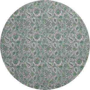 HomeRoots 8' Sage and Silver Floral Round Rug - Washable, UV Protected, Durable Design for Busy Homes 655087
