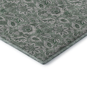 HomeRoots 8' Sage and Silver Floral Round Rug - Washable, UV Protected, Durable Design for Busy Homes 655087