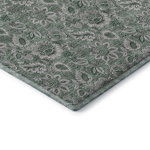 HomeRoots 8' Sage and Silver Floral Round Rug - Washable, UV Protected, Durable Design for Busy Homes 655087