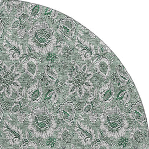 HomeRoots 8' Sage and Silver Floral Round Rug - Washable, UV Protected, Durable Design for Busy Homes 655087