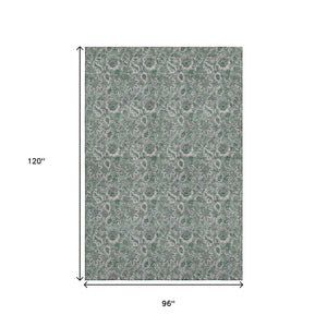 HomeRoots 8' X 10' Sage & Silver Floral Washable Area Rug - Stain Resistant, UV Protected, Stylish & Durable! 655088