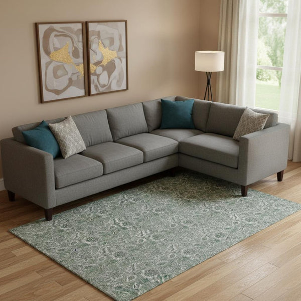 HomeRoots 8' X 10' Sage & Silver Floral Washable Area Rug - Stain Resistant, UV Protected, Stylish & Durable! 655088