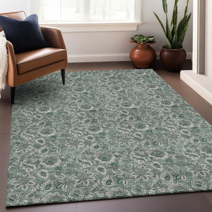 HomeRoots 8' X 10' Sage & Silver Floral Washable Area Rug - Stain Resistant, UV Protected, Stylish & Durable! 655088