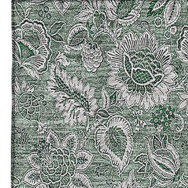 HomeRoots 8' X 10' Sage & Silver Floral Washable Area Rug - Stain Resistant, UV Protected, Stylish & Durable! 655088