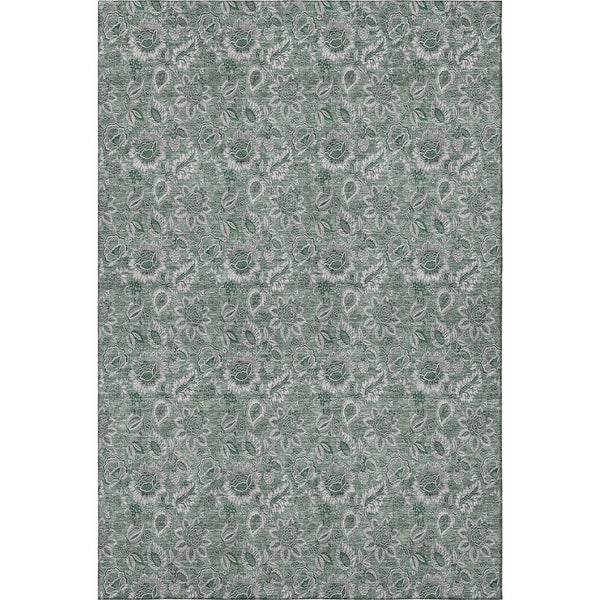 HomeRoots 8' X 10' Sage & Silver Floral Washable Area Rug - Stain Resistant, UV Protected, Stylish & Durable! 655088