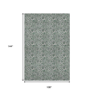 HomeRoots 9' X 12' Sage Floral Washable Area Rug - UV Protected, Durable & Stylish for High-Traffic Spaces 655089
