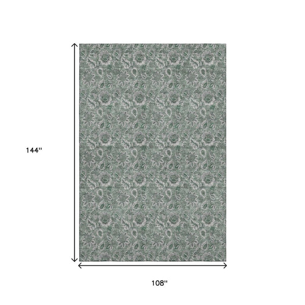 HomeRoots 9' X 12' Sage Floral Washable Area Rug - UV Protected, Durable & Stylish for High-Traffic Spaces 655089