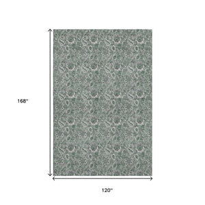 HomeRoots 10' X 14' Sage and Silver Floral Area Rug - Washable, UV Protected, Stain Resistant for Any Space 655090