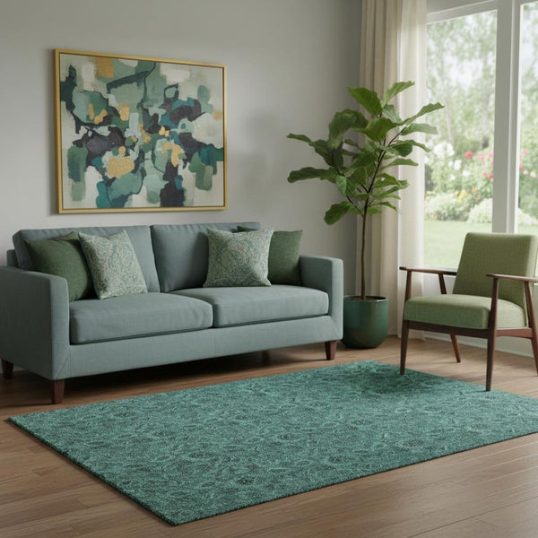 HomeRoots 5' X 8' Teal Floral Area Rug - Durable, Washable, UV Protected, Stain Resistant for Family Homes 655092