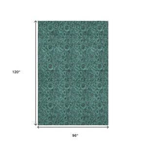 HomeRoots 8' X 10' Teal And Charcoal Floral Area Rug - Durable, Stain-Resistant, UV-Protected, Easy-Care Design 655094