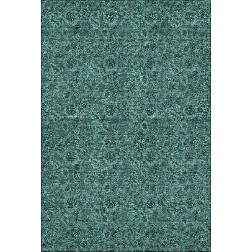 HomeRoots 8' X 10' Teal And Charcoal Floral Area Rug - Durable, Stain-Resistant, UV-Protected, Easy-Care Design 655094