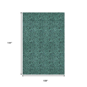 HomeRoots 9' X 12' Teal and Charcoal Floral Area Rug - Durable, Washable, UV-Protected for High-Traffic Homes 655095