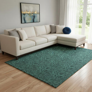 HomeRoots 9' X 12' Teal and Charcoal Floral Area Rug - Durable, Washable, UV-Protected for High-Traffic Homes 655095