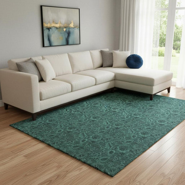 HomeRoots 9' X 12' Teal and Charcoal Floral Area Rug - Durable, Washable, UV-Protected for High-Traffic Homes 655095