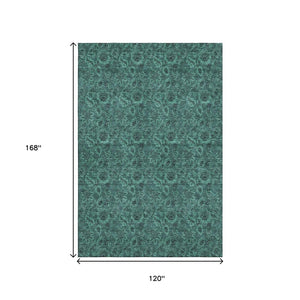 HomeRoots 10' X 14' Teal and Charcoal Floral Area Rug - Stain Resistant, UV Protected, Easy-Care for Homes 655096