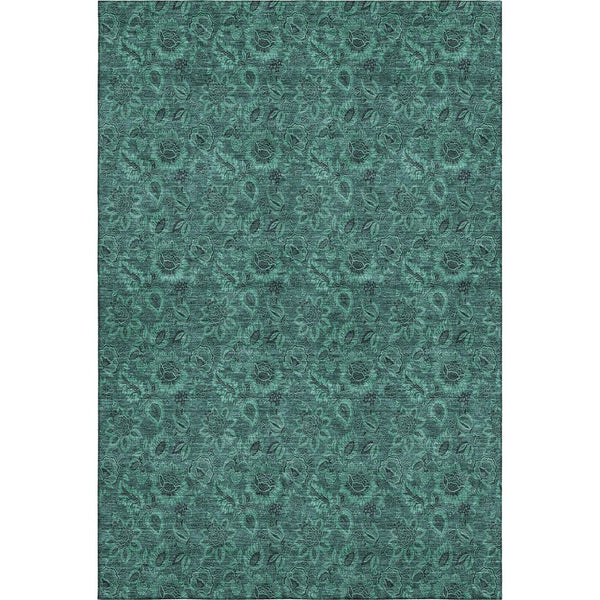 HomeRoots 10' X 14' Teal and Charcoal Floral Area Rug - Stain Resistant, UV Protected, Easy-Care for Homes 655096
