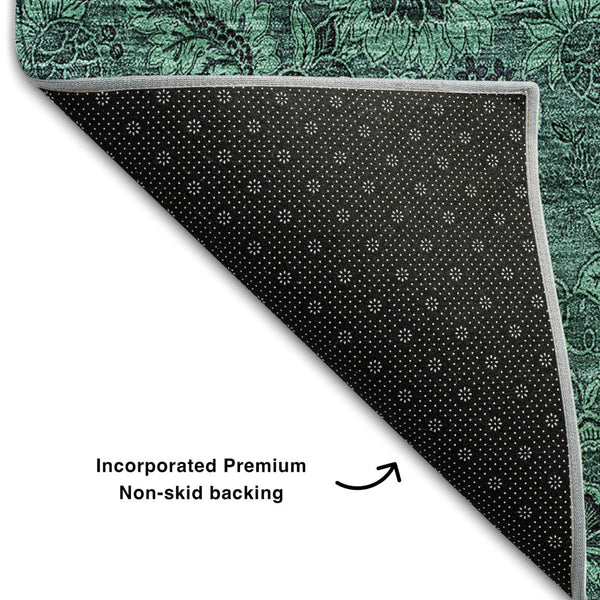 HomeRoots 10' X 14' Teal and Charcoal Floral Area Rug - Stain Resistant, UV Protected, Easy-Care for Homes 655096