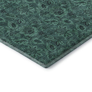 HomeRoots 10' X 14' Teal and Charcoal Floral Area Rug - Stain Resistant, UV Protected, Easy-Care for Homes 655096