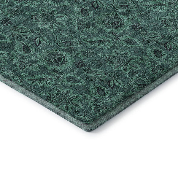 HomeRoots 10' X 14' Teal and Charcoal Floral Area Rug - Stain Resistant, UV Protected, Easy-Care for Homes 655096