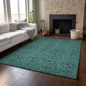 HomeRoots 10' X 14' Teal and Charcoal Floral Area Rug - Stain Resistant, UV Protected, Easy-Care for Homes 655096