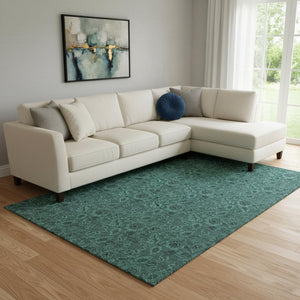 HomeRoots 10' X 14' Teal and Charcoal Floral Area Rug - Stain Resistant, UV Protected, Easy-Care for Homes 655096