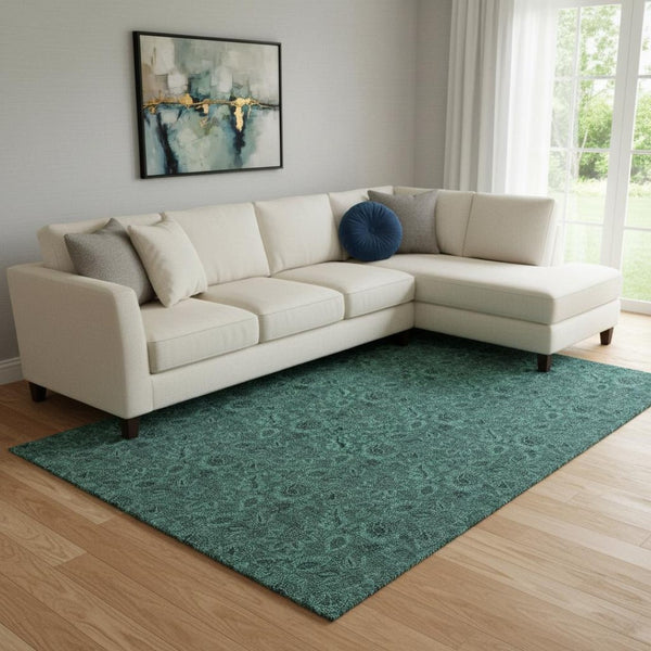 HomeRoots 10' X 14' Teal and Charcoal Floral Area Rug - Stain Resistant, UV Protected, Easy-Care for Homes 655096
