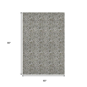 HomeRoots 5' X 8' Taupe and Beige Floral Area Rug - Washable, UV Protected, Perfect for Homes with Kids & Pets 655098