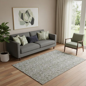 HomeRoots 5' X 8' Taupe and Beige Floral Area Rug - Washable, UV Protected, Perfect for Homes with Kids & Pets 655098
