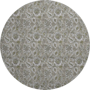 HomeRoots 8' Taupe and Beige Floral Round Rug - Washable, UV-Protected, Perfect for Indoor & Outdoor Spaces! 655099