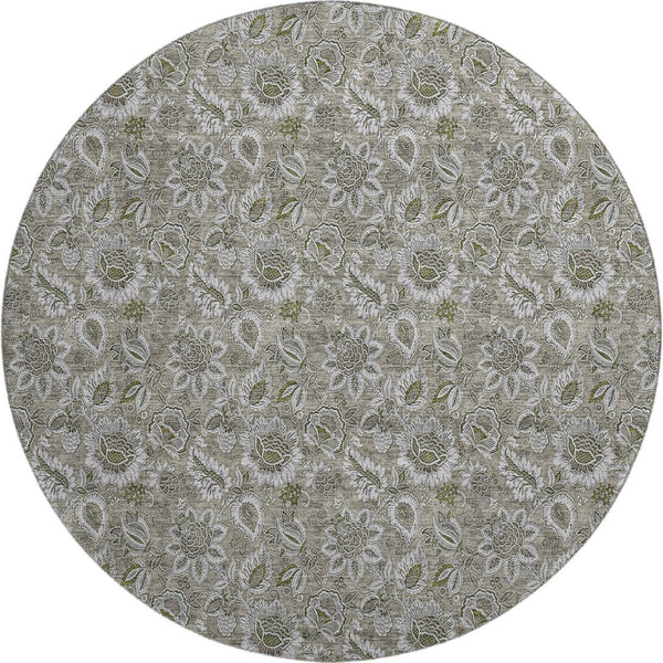 HomeRoots 8' Taupe and Beige Floral Round Rug - Washable, UV-Protected, Perfect for Indoor & Outdoor Spaces! 655099