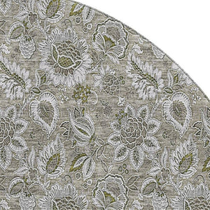 HomeRoots 8' Taupe and Beige Floral Round Rug - Washable, UV-Protected, Perfect for Indoor & Outdoor Spaces! 655099