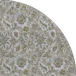 HomeRoots 8' Taupe and Beige Floral Round Rug - Washable, UV-Protected, Perfect for Indoor & Outdoor Spaces! 655099