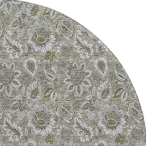 HomeRoots 8' Taupe and Beige Floral Round Rug - Washable, UV-Protected, Perfect for Indoor & Outdoor Spaces! 655099