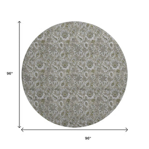 HomeRoots 8' Taupe and Beige Floral Round Rug - Washable, UV-Protected, Perfect for Indoor & Outdoor Spaces! 655099
