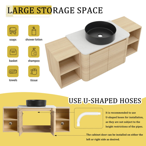 English Elm 54'' Wall-Mounted Bathroom Vanity With Elegant Ceramic Sink, Soft-Close Doors, Modern Shelving & More! W999S00476