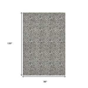 HomeRoots 8' X 10' Floral Washable Area Rug in Taupe & Beige – Durable, UV-Protected, Perfect for Busy Homes! 655100