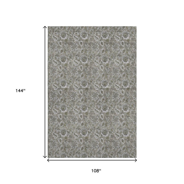 HomeRoots 9' X 12' Floral Area Rug in Taupe & Beige - Washable, Stain Resistant, UV Protected for Busy Homes 655101