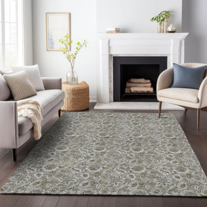 HomeRoots 9' X 12' Floral Area Rug in Taupe & Beige - Washable, Stain Resistant, UV Protected for Busy Homes 655101