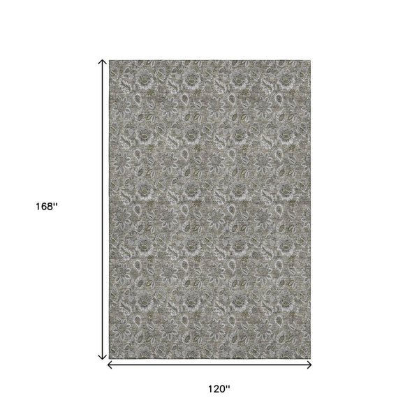 HomeRoots 10' X 14' Elegant Taupe & Beige Floral Area Rug – Durable, Stain-Resistant, UV Protected for Homes 655102