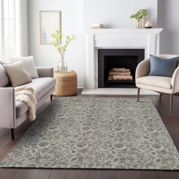 HomeRoots 10' X 14' Elegant Taupe & Beige Floral Area Rug – Durable, Stain-Resistant, UV Protected for Homes 655102