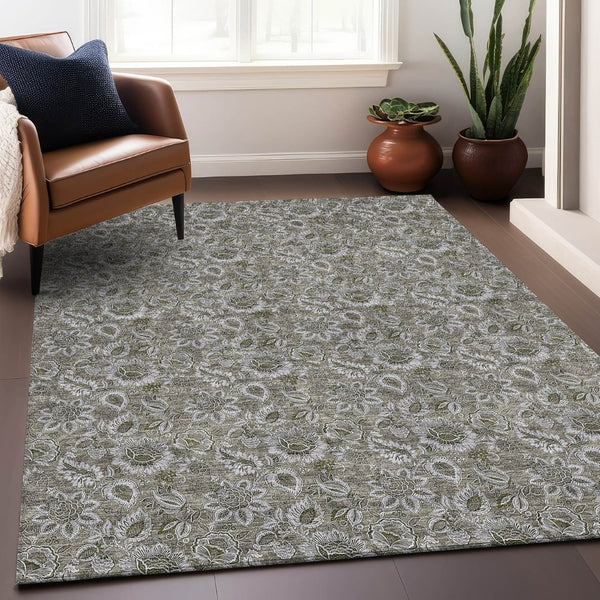 HomeRoots 10' X 14' Elegant Taupe & Beige Floral Area Rug – Durable, Stain-Resistant, UV Protected for Homes 655102
