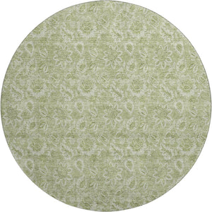 HomeRoots 8' Timeless Artichoke Green & Silver Floral Round Rug - Washable, UV-Protected, Family-Friendly Design 655105
