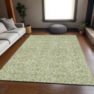 HomeRoots 8' X 10' Artichoke Green & Silver Floral Area Rug - Washable, UV Protected, Stain Resistant Design 655106