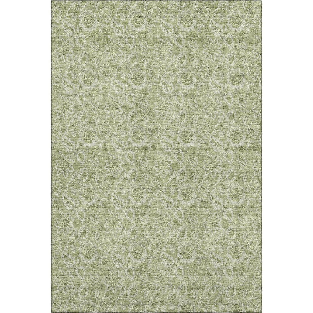 HomeRoots 8' X 10' Artichoke Green & Silver Floral Area Rug - Washable, UV Protected, Stain Resistant Design 655106